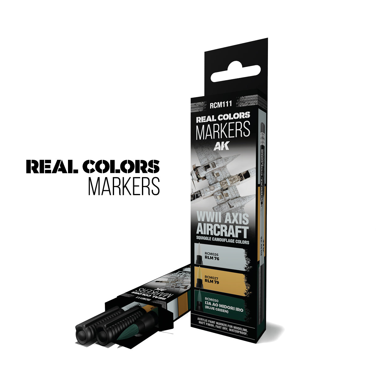 AK Interactive Real Colors Markers WWII Axis Aircraft Squiggle Camouflage Colors - Set 3 Real Colors Markers