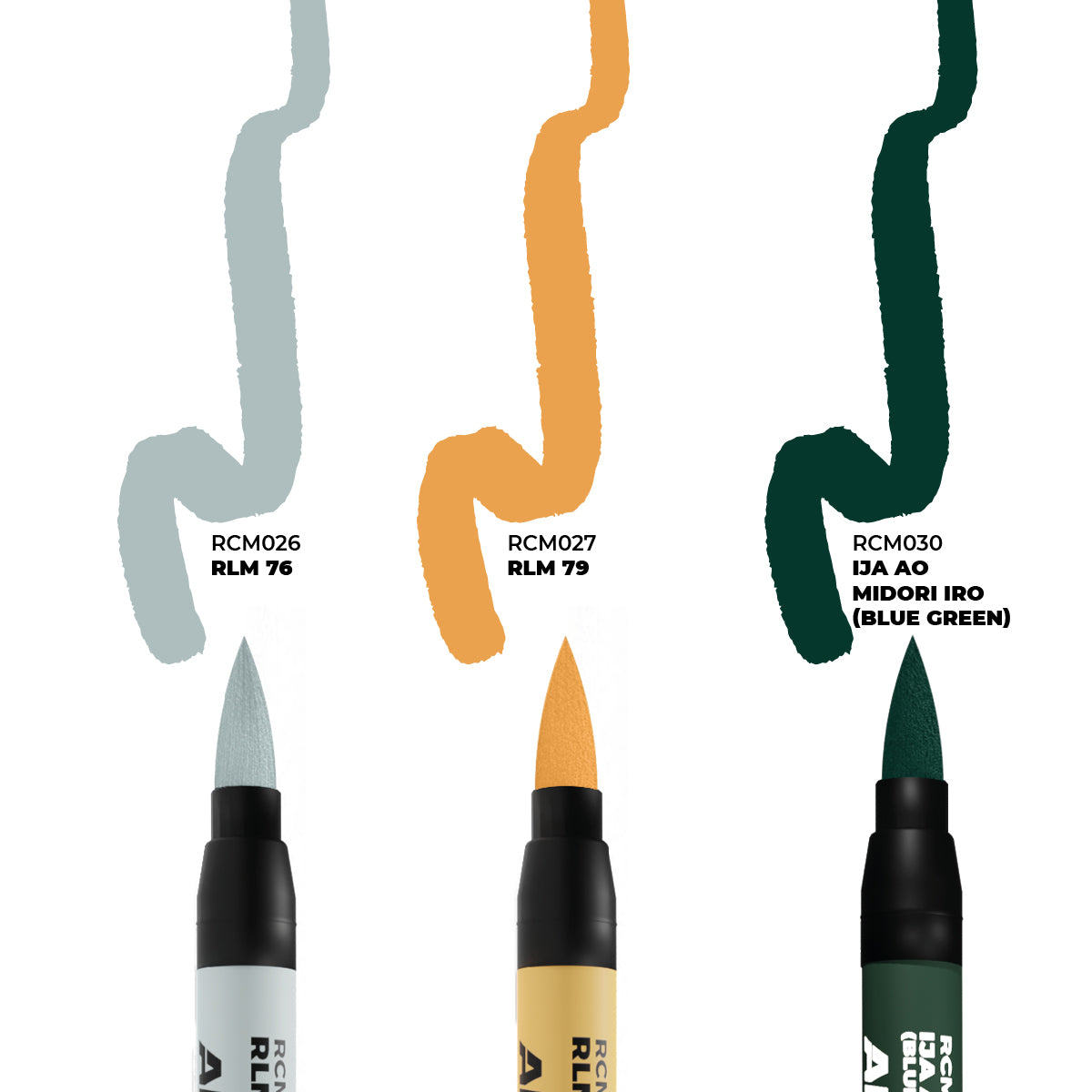 AK Interactive Real Colors Markers WWII Axis Aircraft Squiggle Camouflage Colors - Set 3 Real Colors Markers