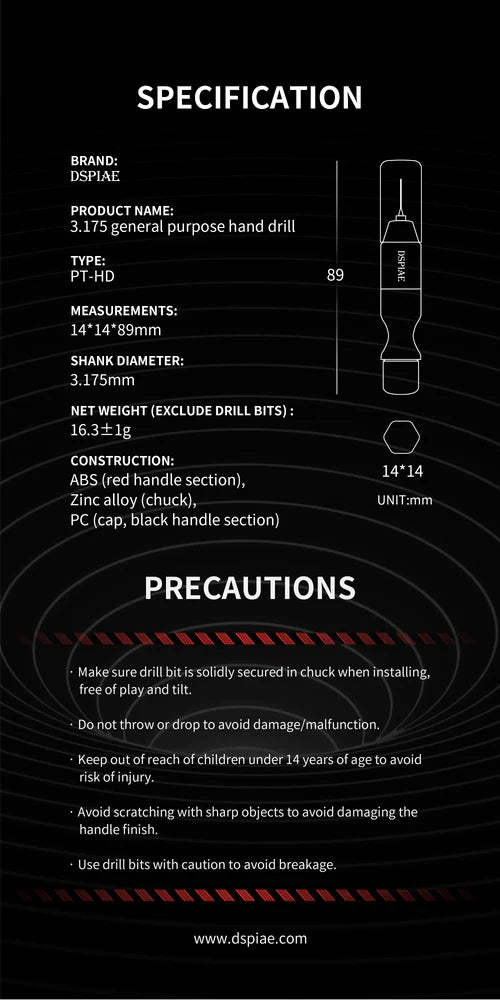 DSPIAE PT-HD 3.175mm General Purpose Hand Drill