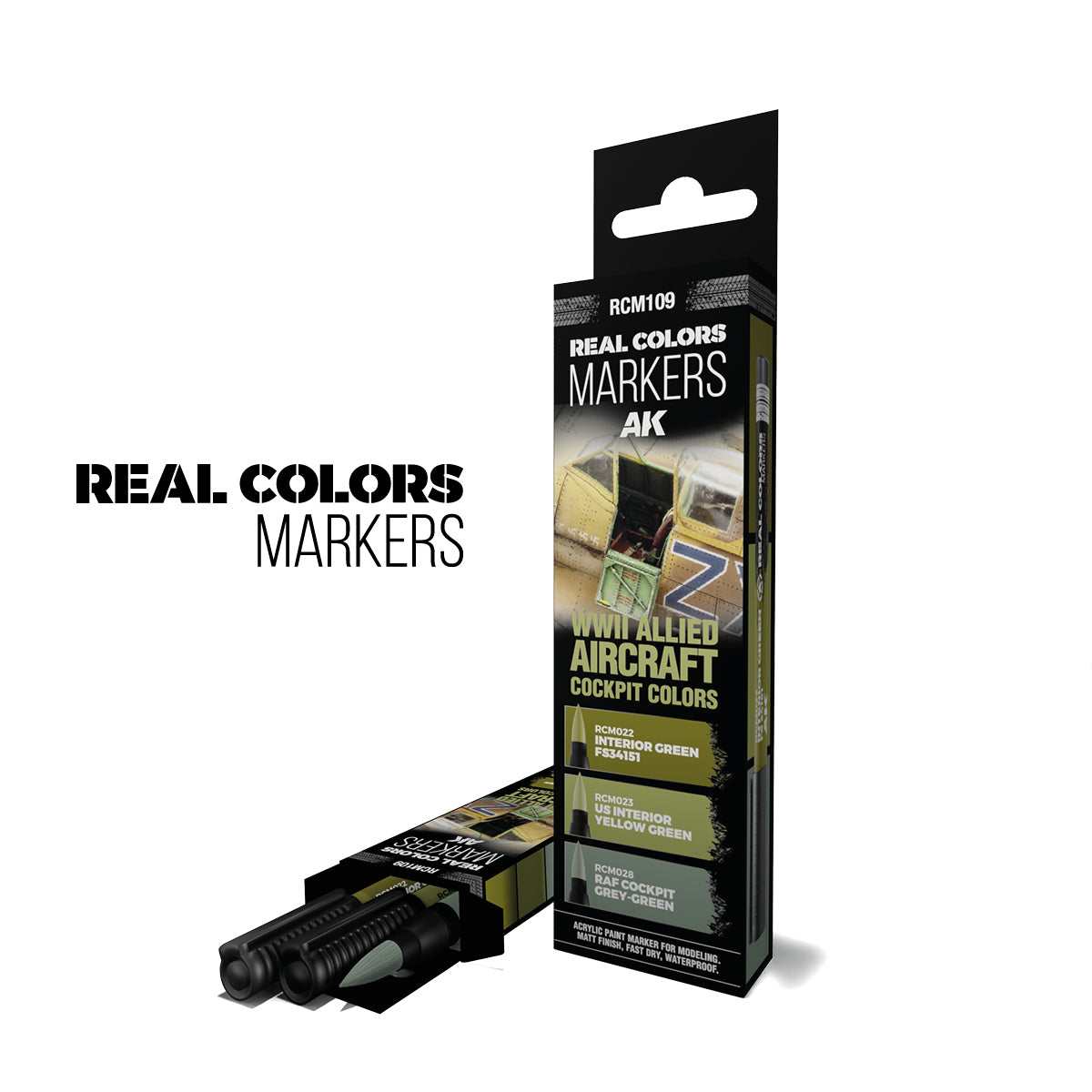 AK Interactive Real Colors Markers WWII Allied Aircraft Cockpit Colors - Set 3 Real Colors Markers