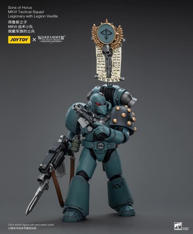 Warhammer 40k Sons of Horus MKVI Tactical Squad Legionary with Legion Vexilla 1/18 Scale Figure