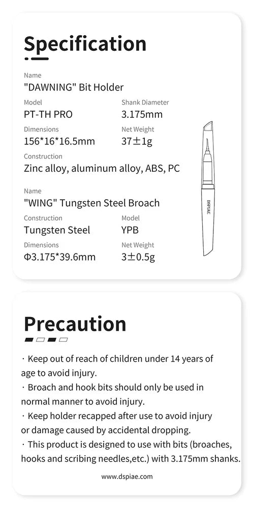 DSPIAE PT-TH PRO Wing Tungsten Steel Push Broach Holders