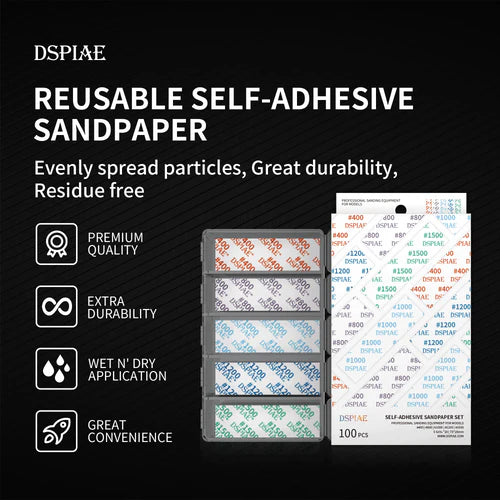 DSPIAE DSP-S01 Reusable Adhesive Sandpaper Set #400-#1500 (100pcs)