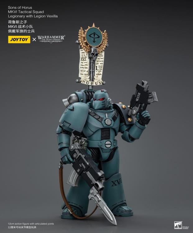 Warhammer 40k Sons of Horus MKVI Tactical Squad Legionary with Legion Vexilla 1/18 Scale Figure