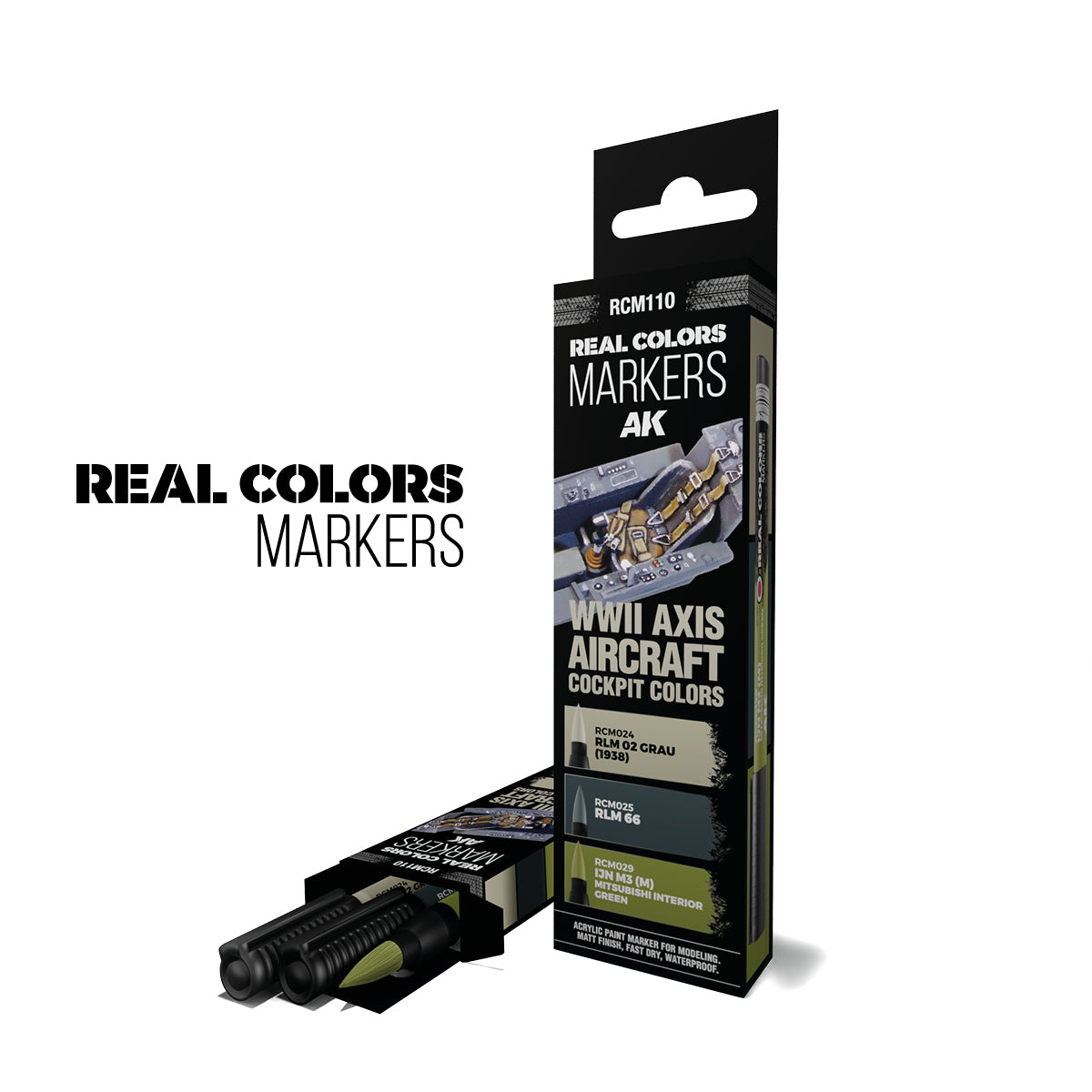 AK Interactive Real Colors Markers WWII Axis Aircraft Cockpit Colors - Set 3 Real Colors Markers