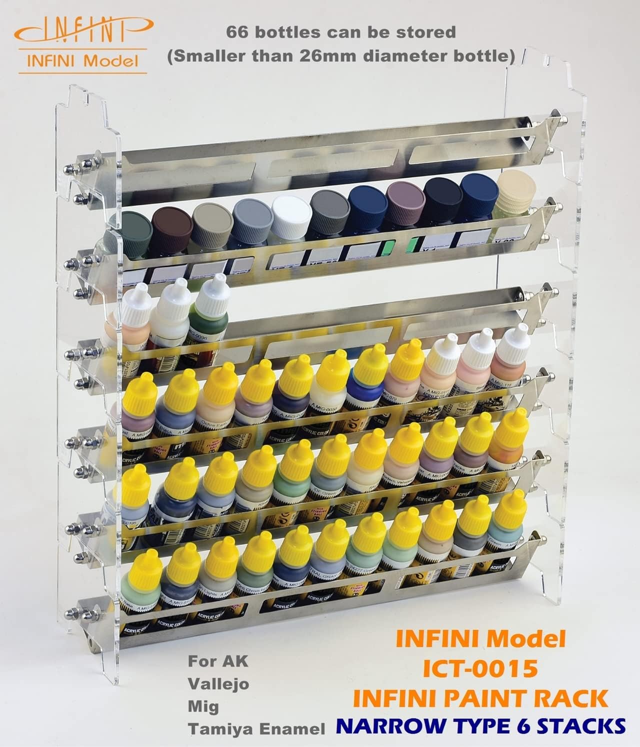 Paint Rack Narrow 6 stacks(Tamiya, Vallejo, Mig, AK)