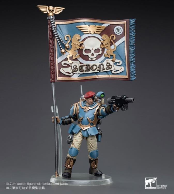 Warhammer 40k Astra Militarum Tempestus Scions Command Squad 55th Kappic Eagles Banner Bearer 1/18 Scale Figure