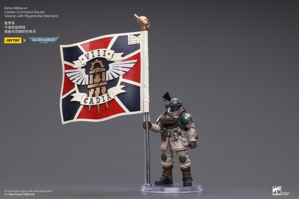 Warhammer 40k Astra Militarum Cadian Command Squad Veteran with Regimental Standard 1/18 Scale Figure