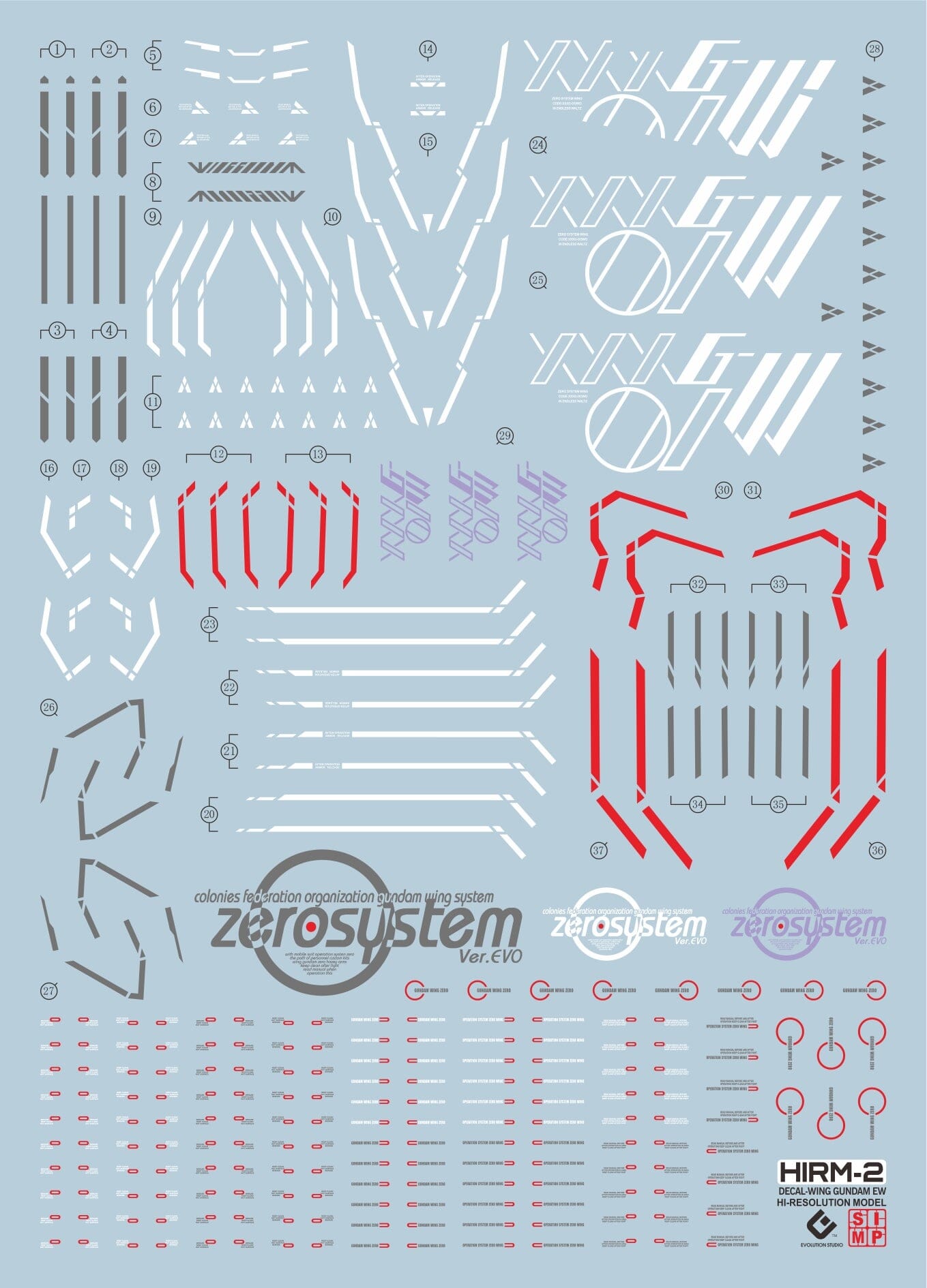 F23 HiRM Wing Gundam Zero Custom Decal Sheet