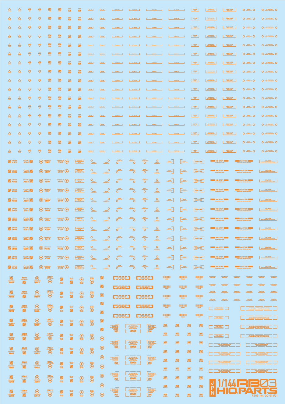 1/144 RB03 Caution Decal One Color Orange (1 pc)