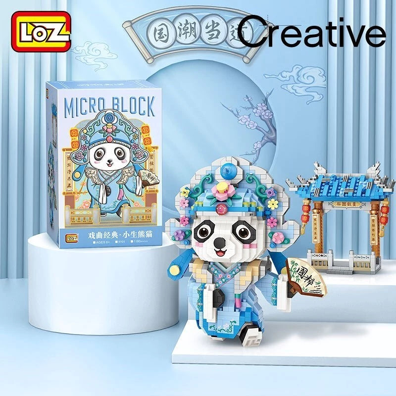 LOZ Micro Block 8101 Beijing Opera Panda Holding Fan with Gate