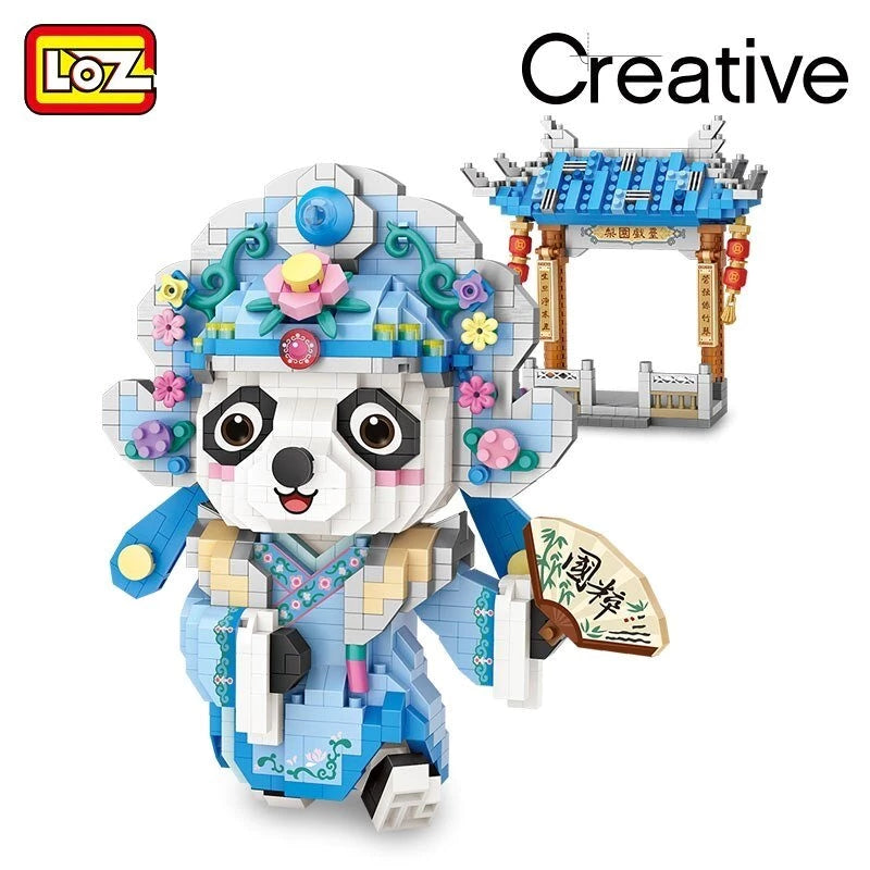 LOZ Micro Block 8101 Beijing Opera Panda Holding Fan with Gate