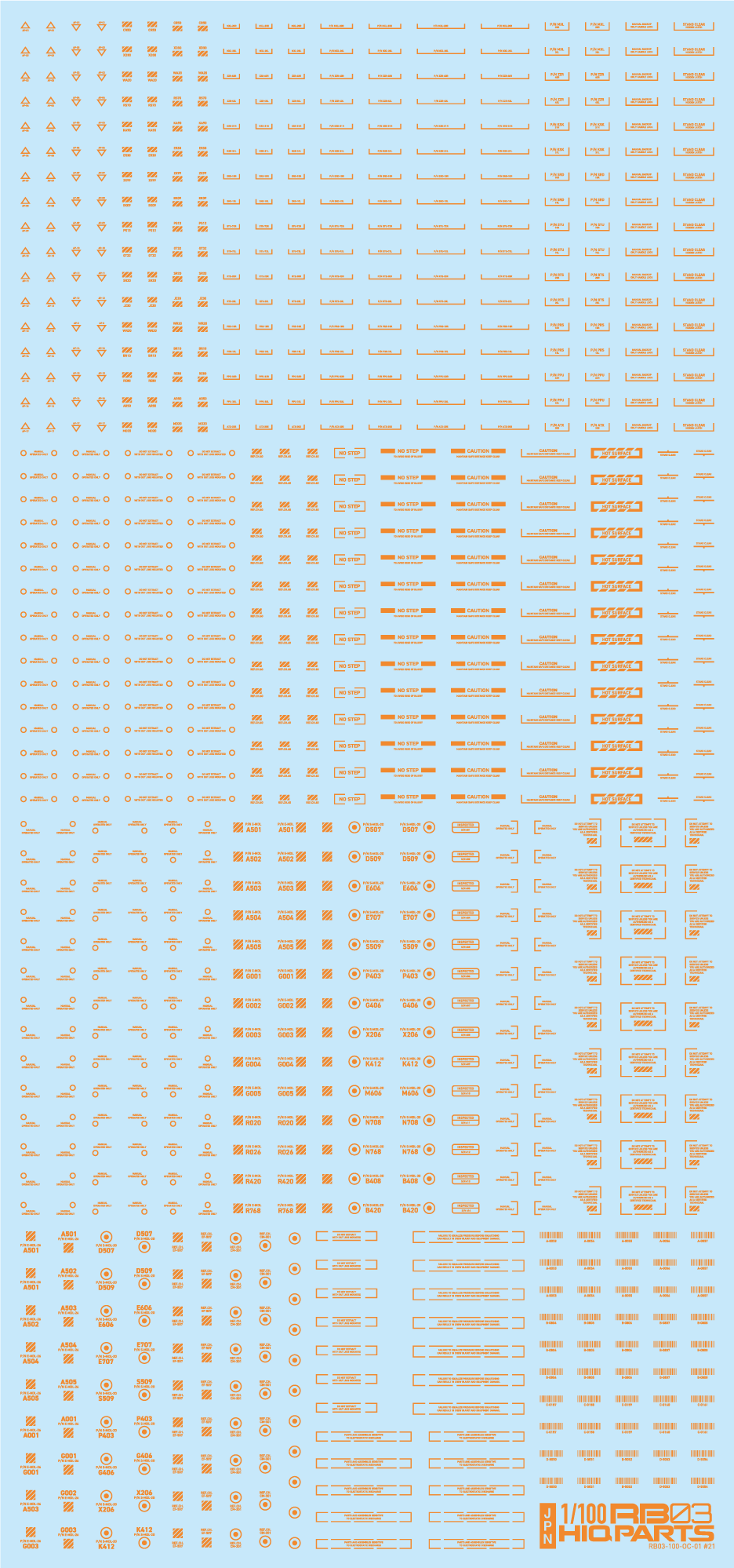 1/100 RB03 Caution Decal One Color Orange (1 pc)