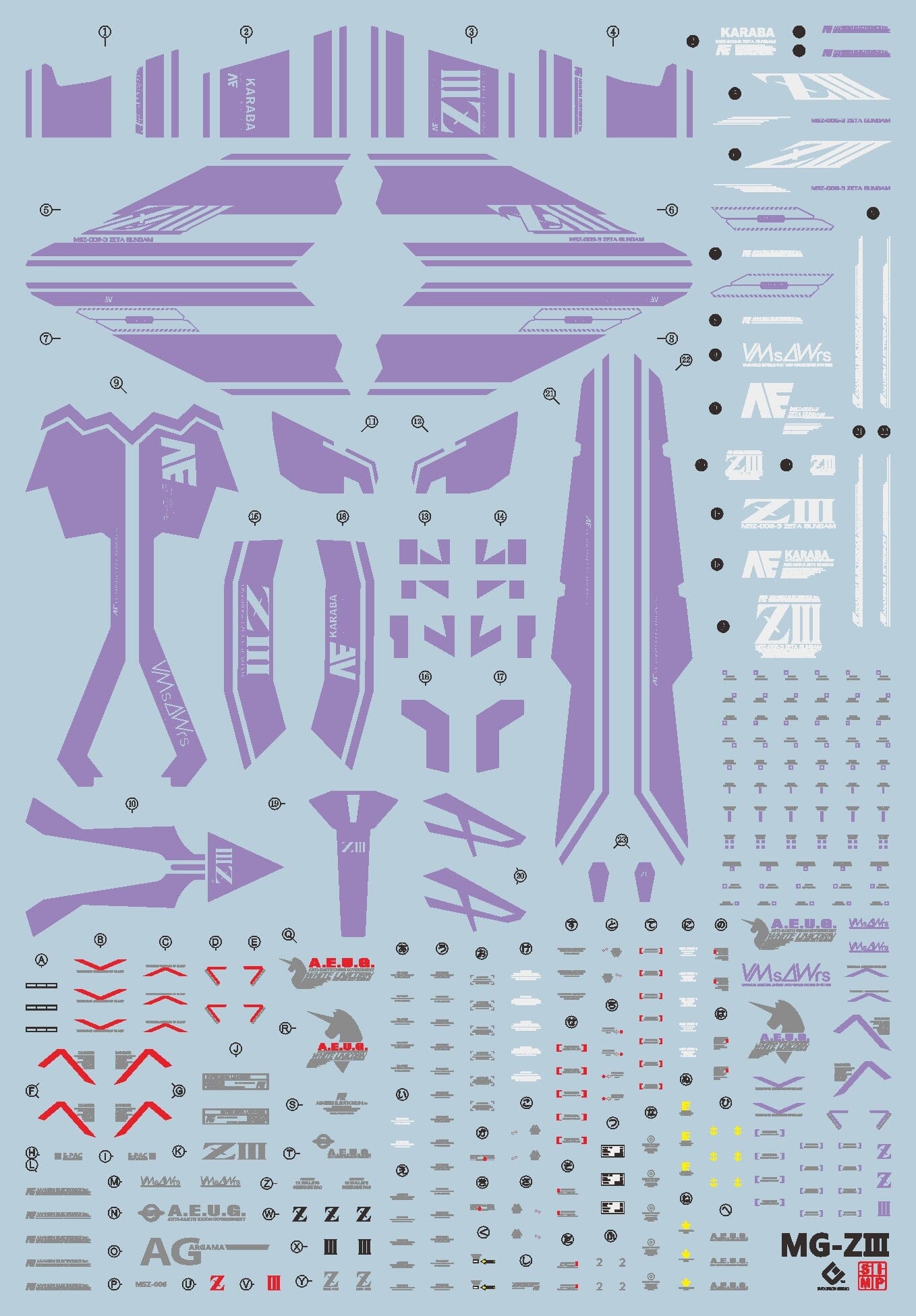 E59 MG Zeta Gundam III (Violet) Decal Sheet