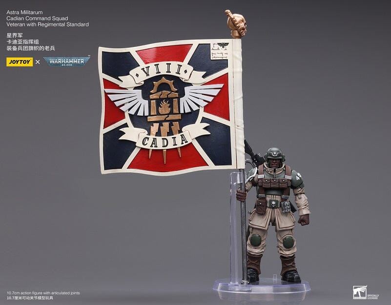 Warhammer 40k Astra Militarum Cadian Command Squad Veteran with Regimental Standard 1/18 Scale Figure