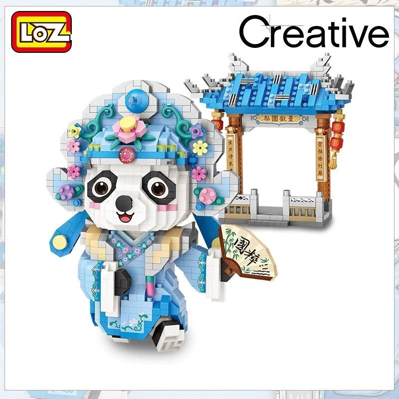 LOZ Micro Block 8101 Beijing Opera Panda Holding Fan with Gate