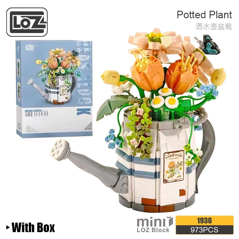 LOZ Potted Plant 1936 Micro Potting Watering Can Pots And Flowers