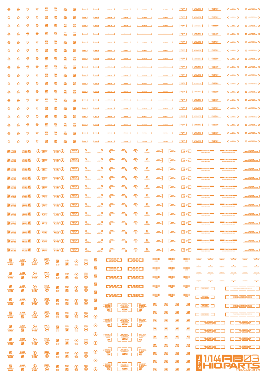 1/144 RB03 Caution Decal One Color Orange (1 pc)