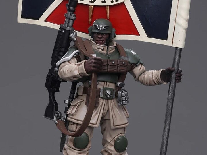 Warhammer 40k Astra Militarum Cadian Command Squad Veteran with Regimental Standard 1/18 Scale Figure