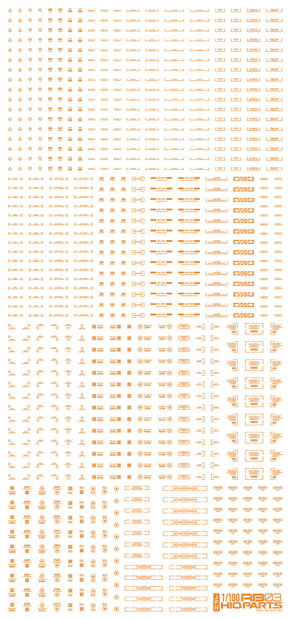 1/100 RB03 Caution Decal One Color Orange (1 pc)