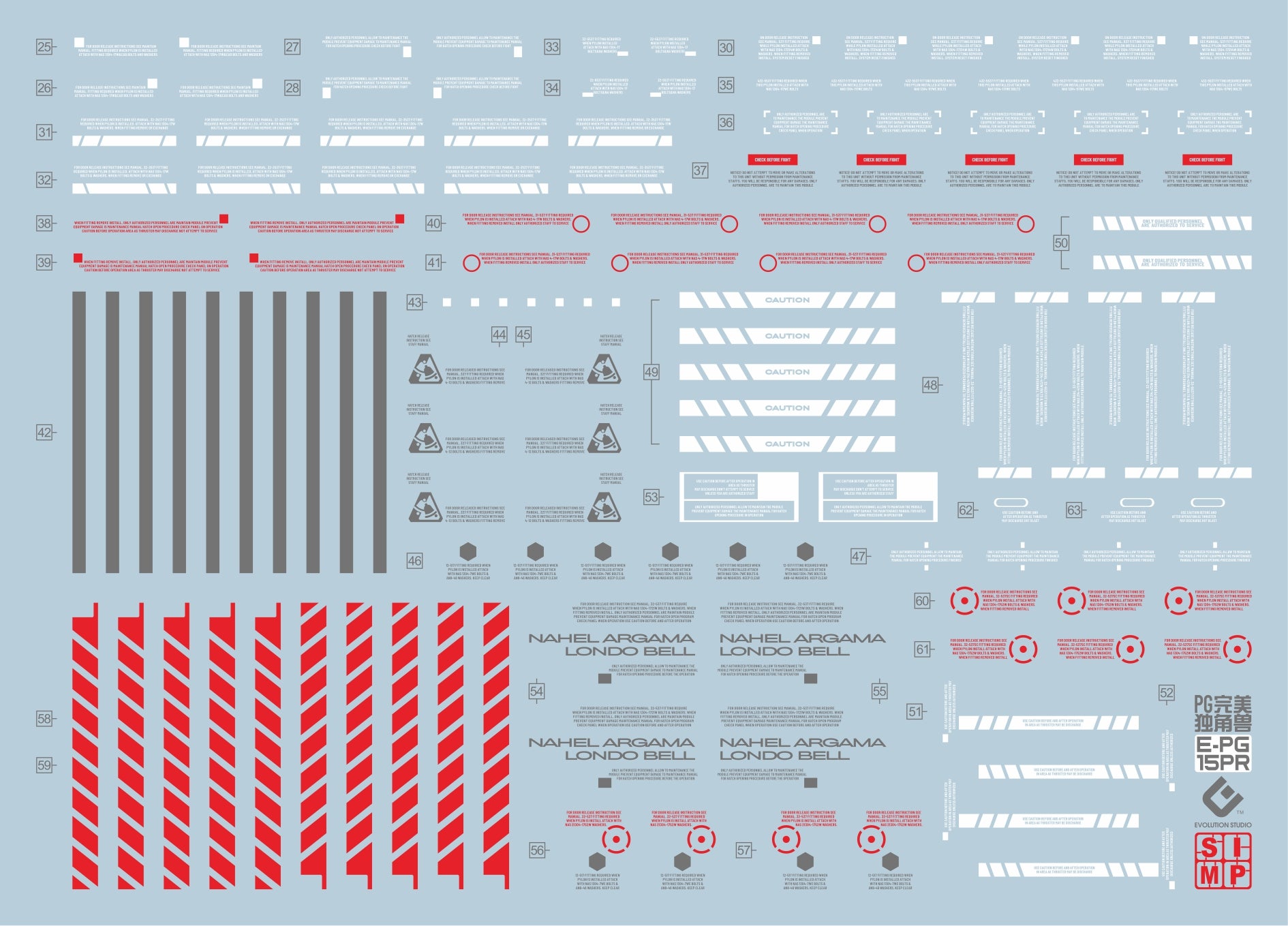 D20 PG Unicorn Gundam (Red) Perfectibility & Divine Expansion Set Decal Sheet