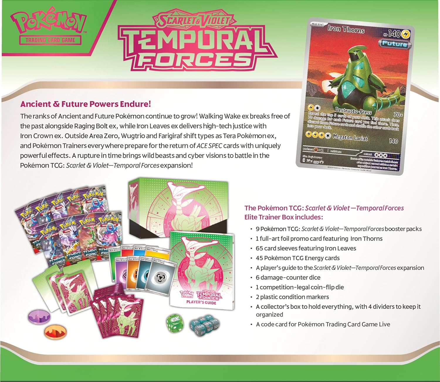 Pokemon TCG Scarlet & Violet-Temporal Forces Elite Trainer Box (Iron Leaves)