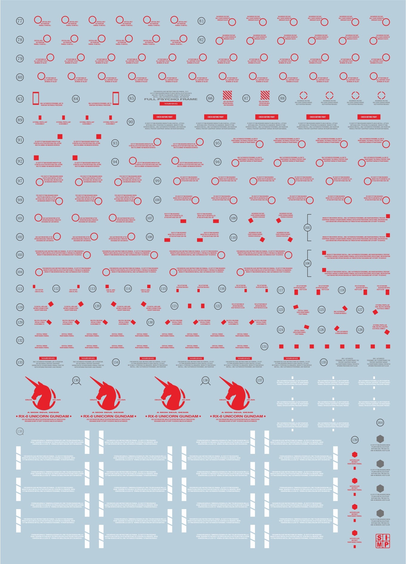 PG Unicorn Gundam Full Weapon Final Battle Ver Decal Set