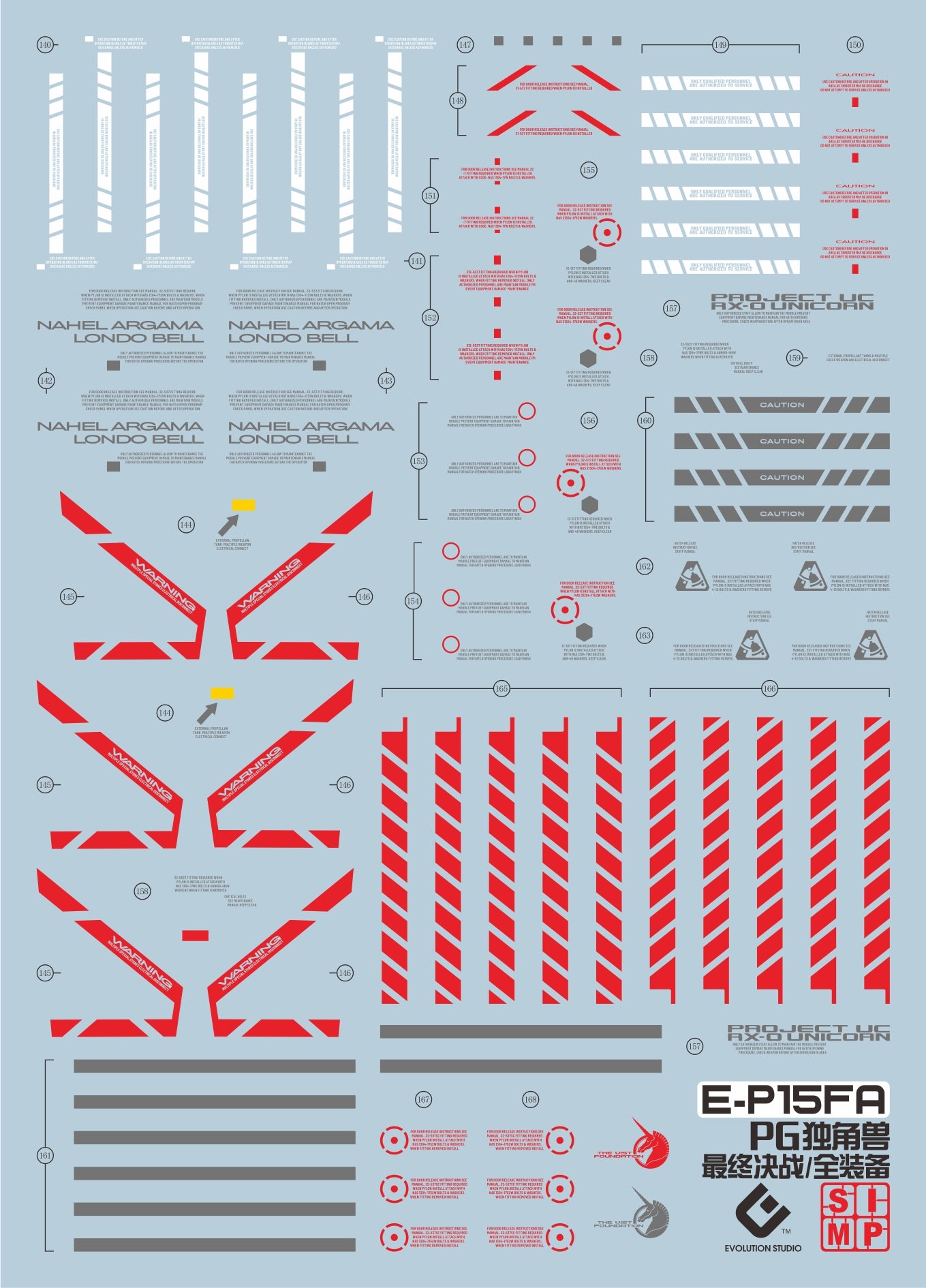 PG Unicorn Gundam Full Weapon Final Battle Ver Decal Set