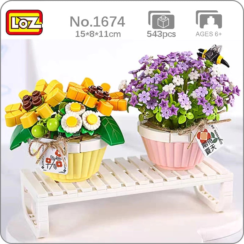 LOZ Potted Plants II 1674 Microscopic Flowers Spring Baby’s Breath Daisy With Bee