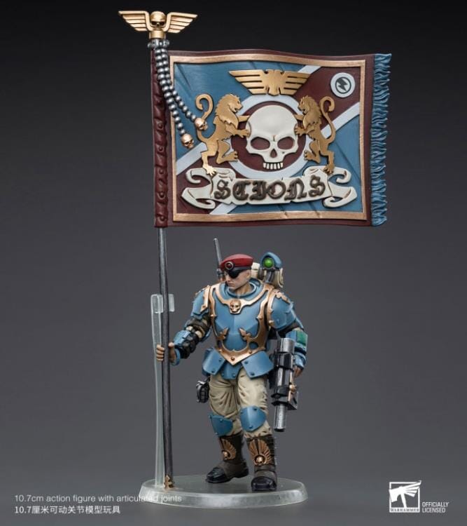 Warhammer 40k Astra Militarum Tempestus Scions Command Squad 55th Kappic Eagles Banner Bearer 1/18 Scale Figure