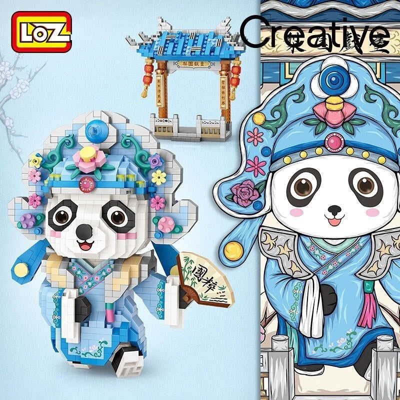 LOZ Micro Block 8101 Beijing Opera Panda Holding Fan with Gate