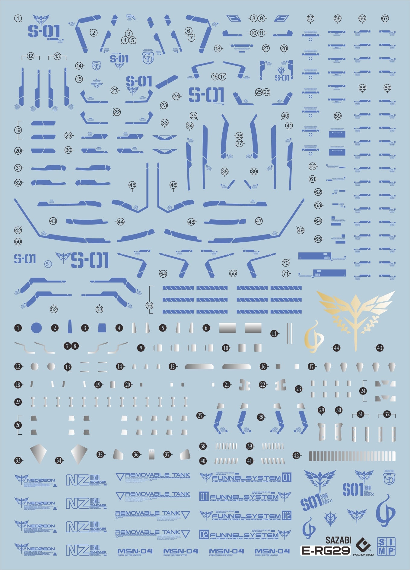 C65 RG MSN-04 Sazabi Blue Ver Decal Set