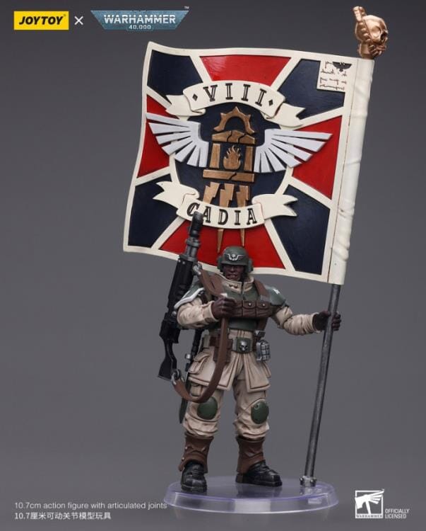 Warhammer 40k Astra Militarum Cadian Command Squad Veteran with Regimental Standard 1/18 Scale Figure