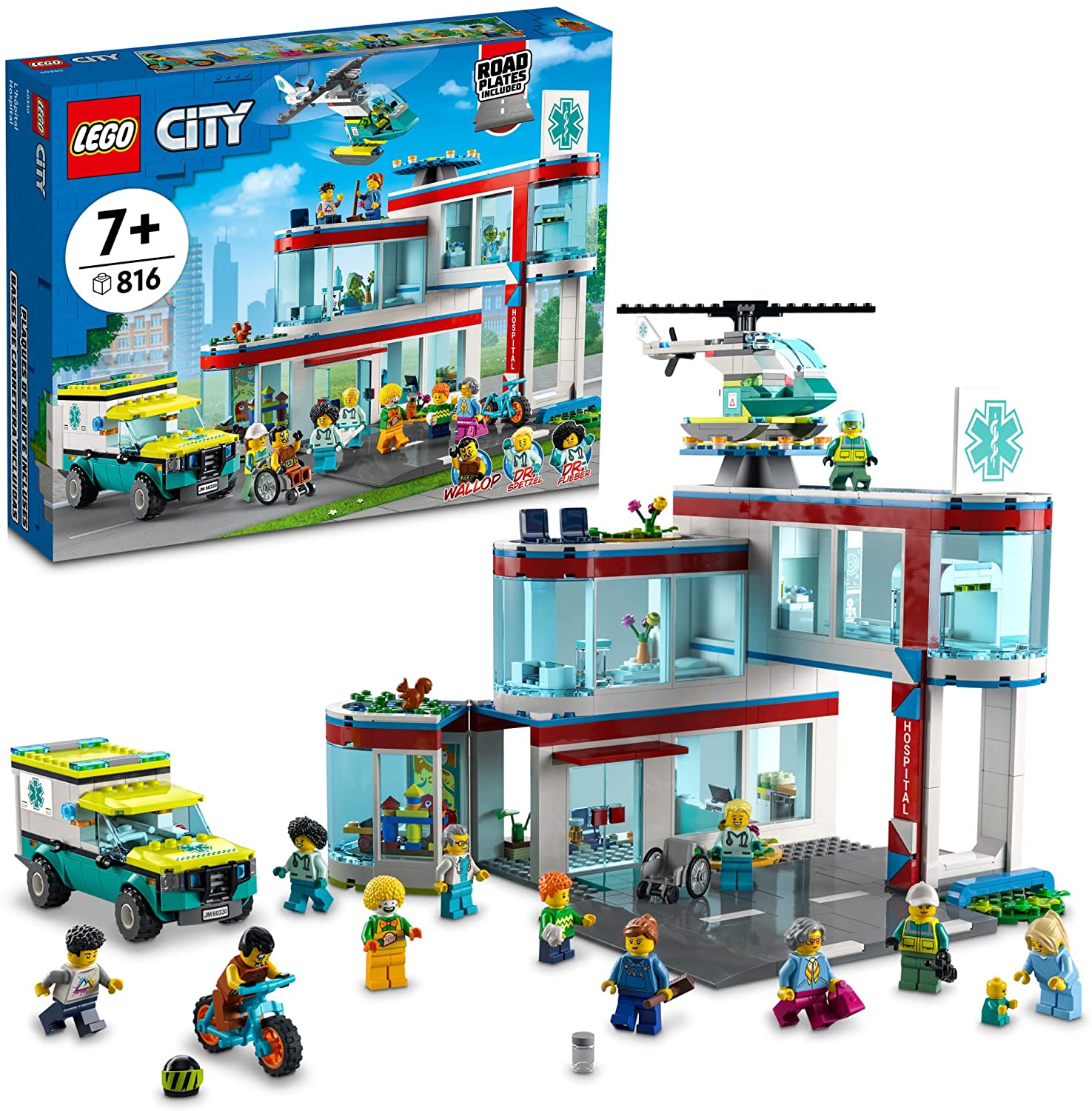 LEGO City Hospital 60330 Building Kit with Ambulance and Rescue Helicopter