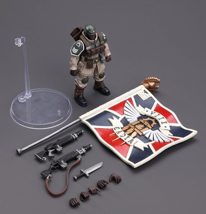 Warhammer 40k Astra Militarum Cadian Command Squad Veteran with Regimental Standard 1/18 Scale Figure