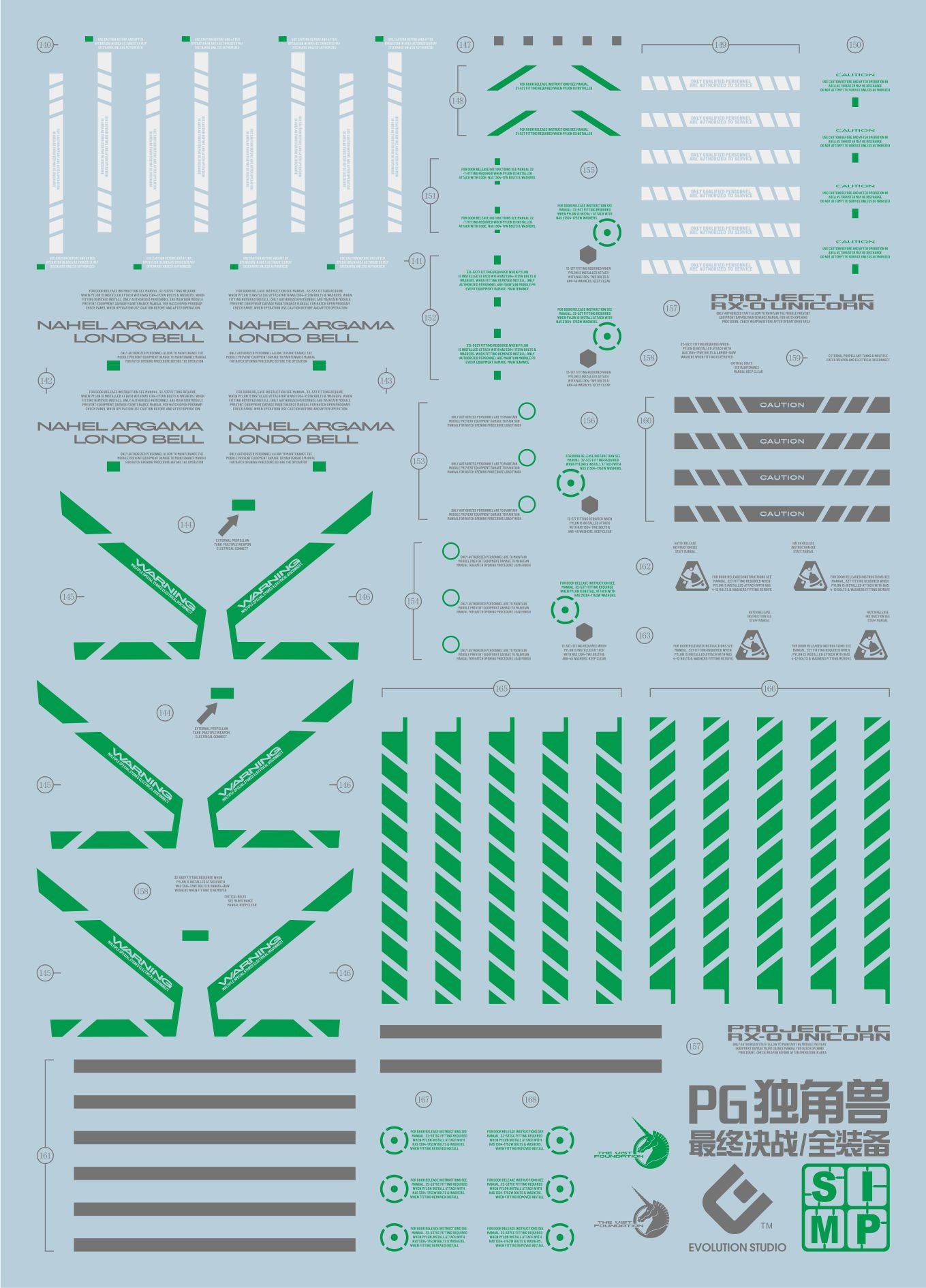 D22 PG Unicorn Gundam (Green) Full Weapon Final Battle Ver. Decal Sheet