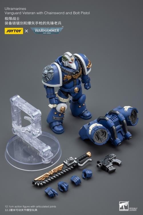 Warhammer 40k Ultramarines Vanguard Veteran with Chainsword & Bolt Pistol 1/18 Scale Figure