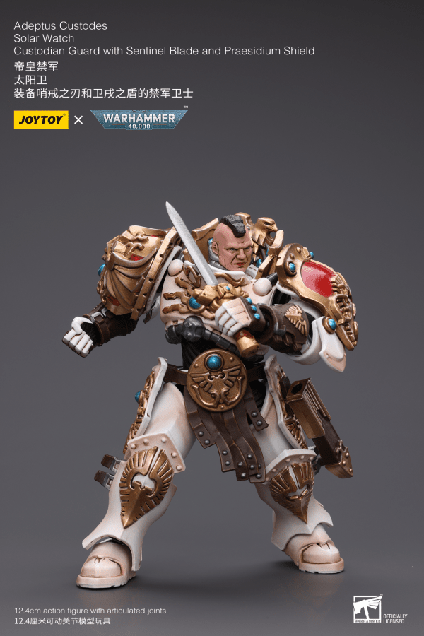 Warhammer 40K Adeptus Custodes Solar Watch Custodian Guard with Sentinel Blade and Praesidium Shield 1/18 Scale Figure